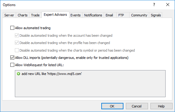 The option "Allow import DLL" in mql5-programs The option "Allow import DLL" in mql5-programs