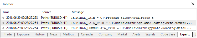 Getting data on a working folder of the terminal Getting data on a working folder of the terminal
