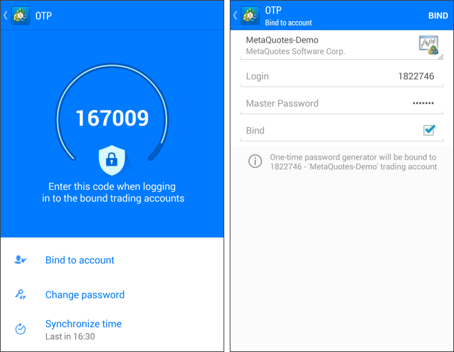 Bind the account to the OTP generator Bind the account to the OTP generator