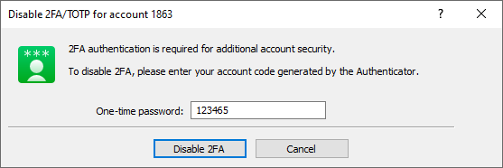Enter a one-time password to disable two-factor authentication Enter a one-time password to disable two-factor authentication